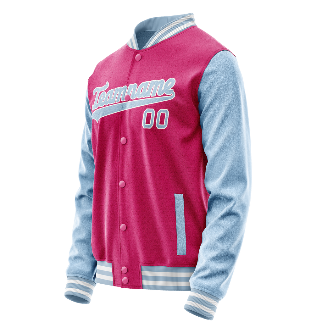 Personalized Pink & Light-Blue Solid Color Varsity Letterman Jacket