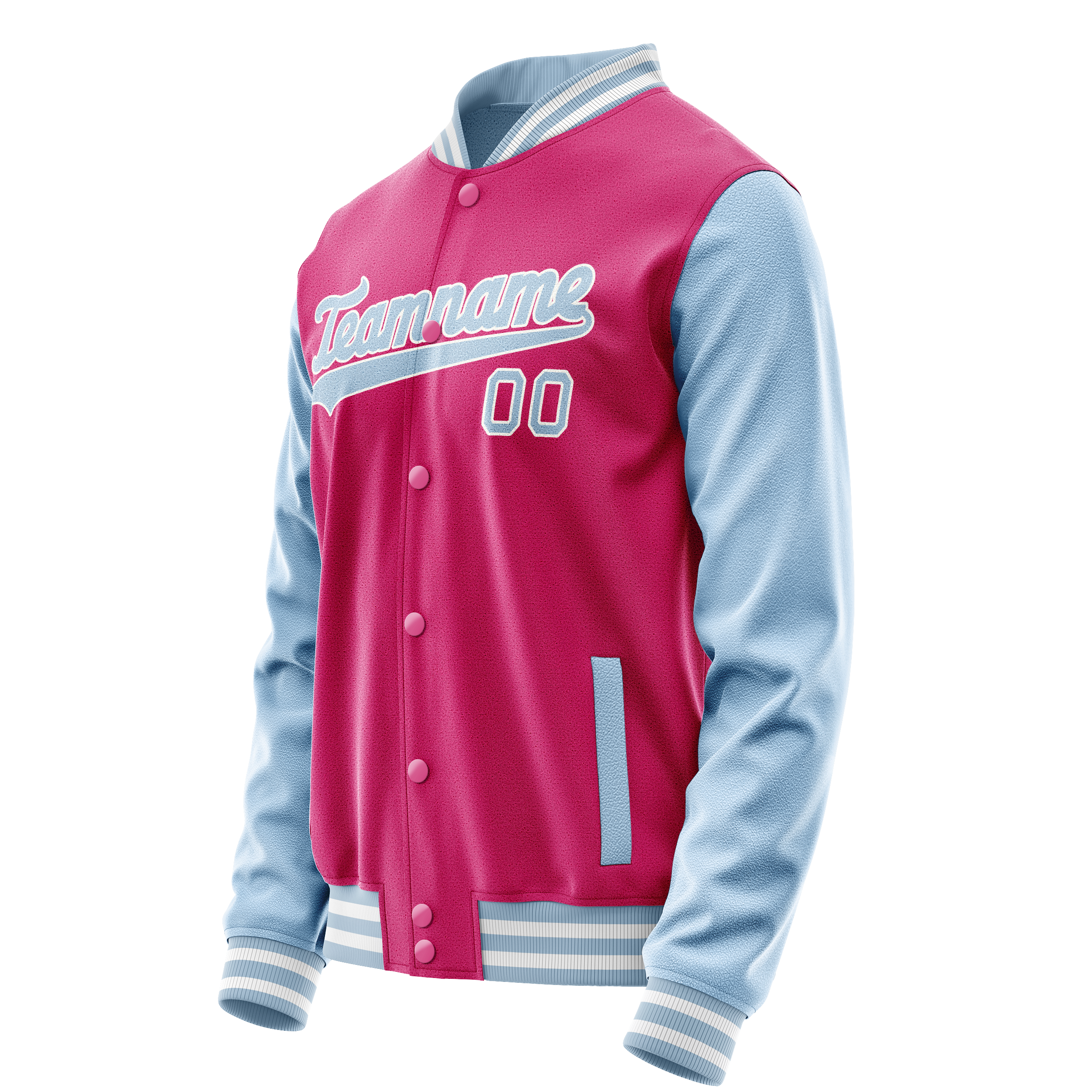 Personalized Pink & Light-Blue Solid Color Varsity Letterman Jacket