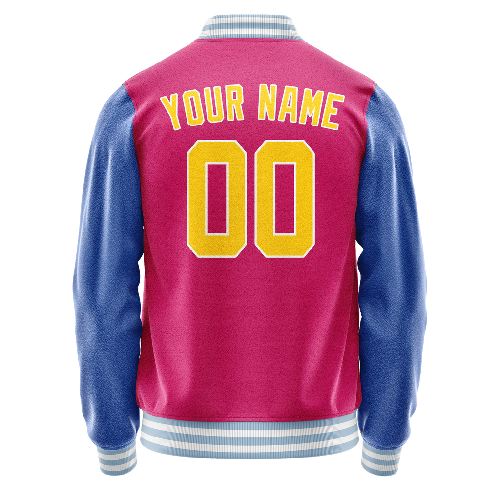 Personalized Pink & Light-Blue Solid Color Varsity Letterman Jacket