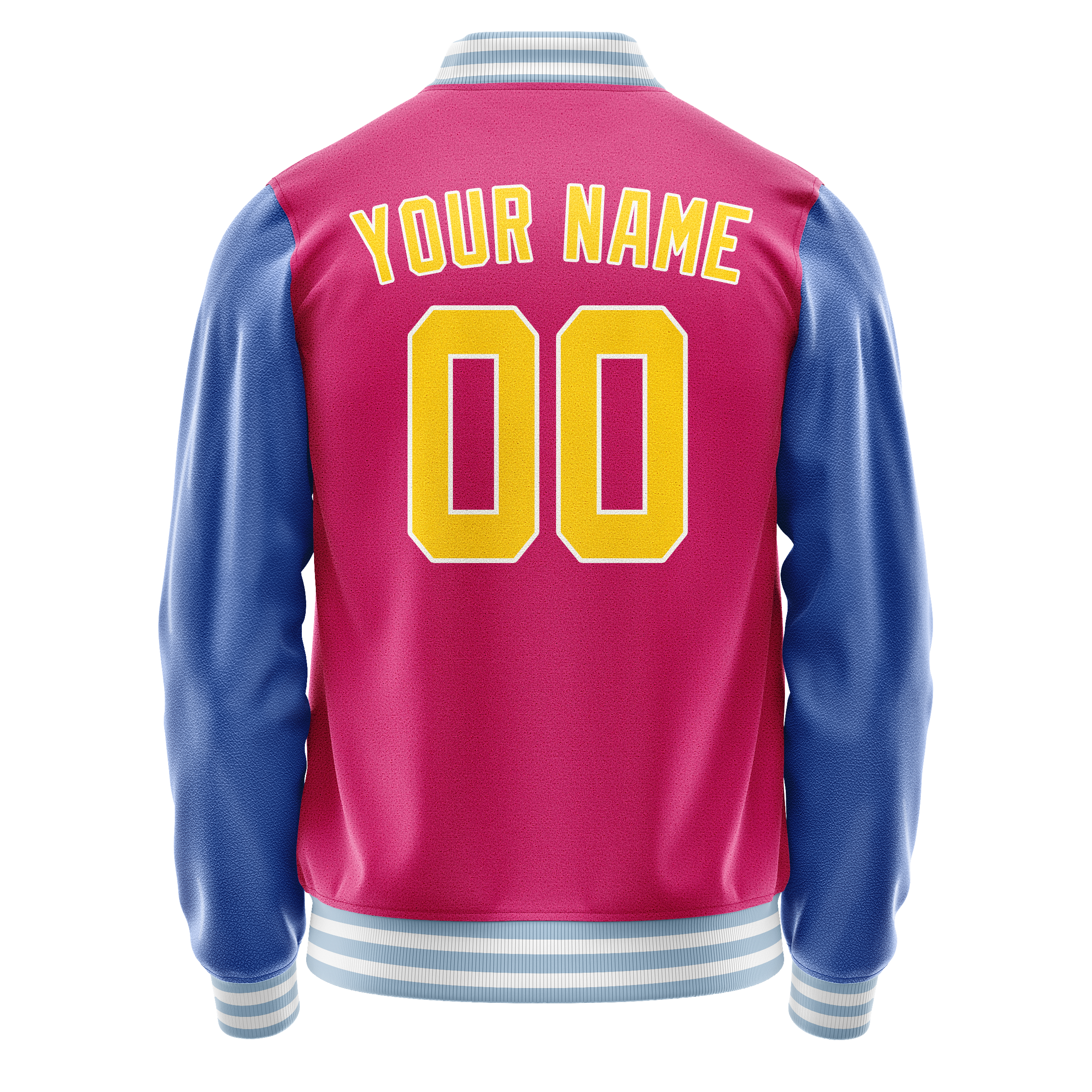 Personalized Pink & Light-Blue Solid Color Varsity Letterman Jacket