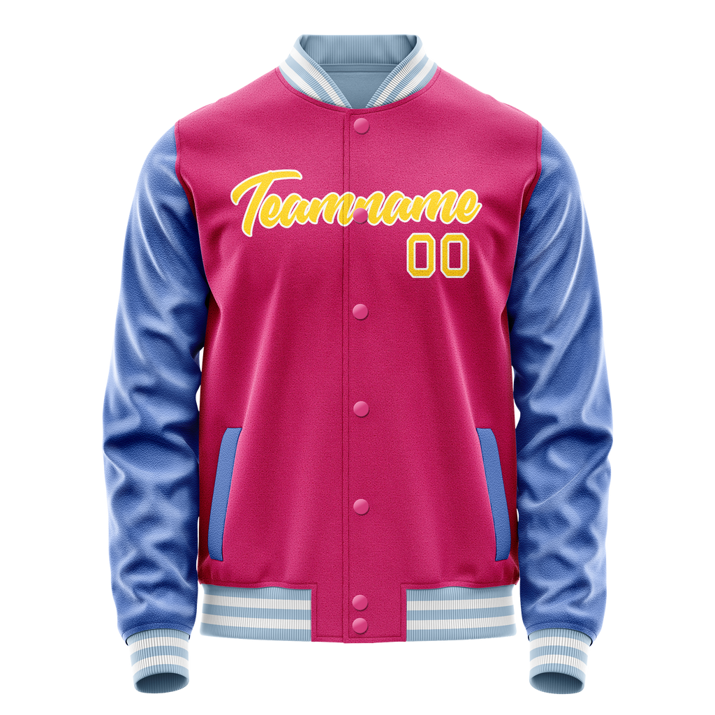 Personalized Pink & Light-Blue Solid Color Varsity Letterman Jacket