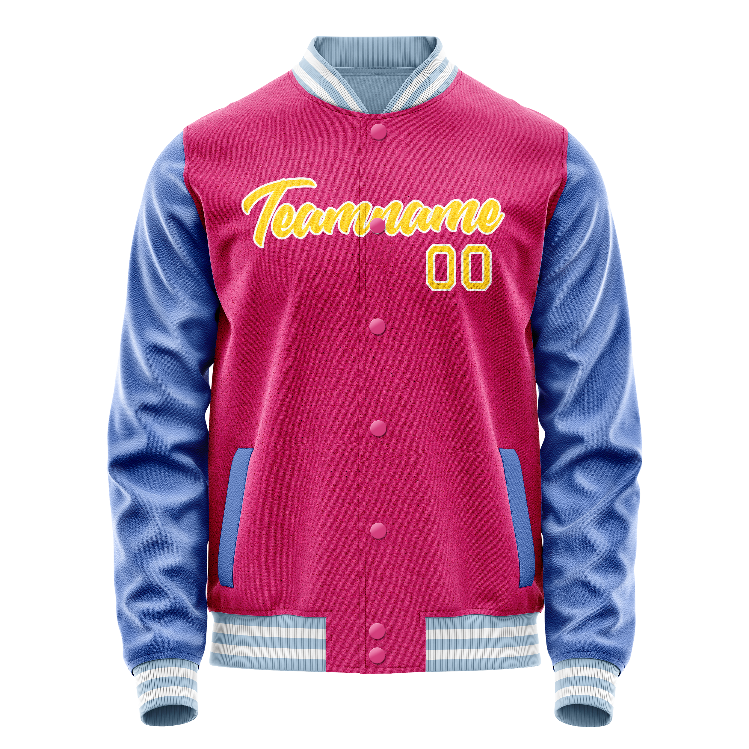 Personalized Pink & Light-Blue Solid Color Varsity Letterman Jacket