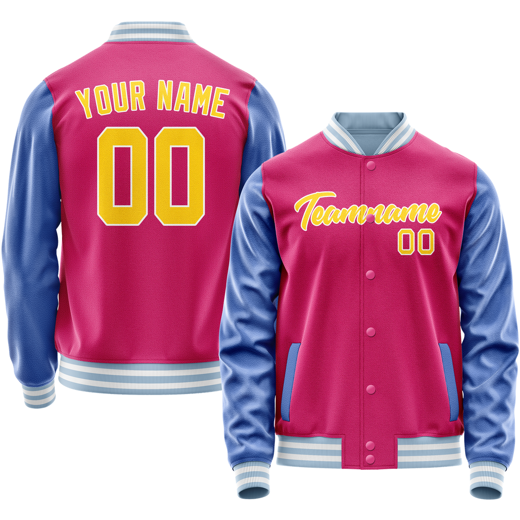 Personalized Pink & Light-Blue Solid Color Varsity Letterman Jacket
