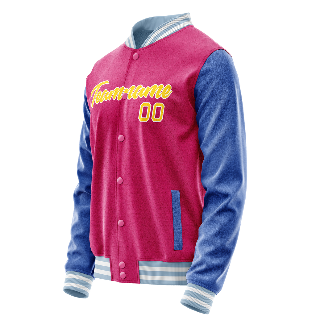 Personalized Pink & Light-Blue Solid Color Varsity Letterman Jacket
