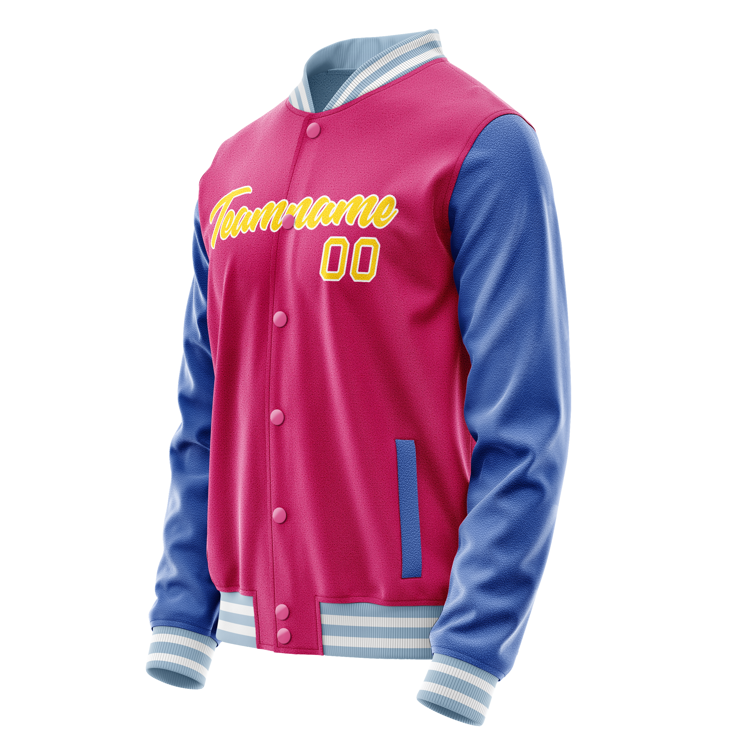 Personalized Pink & Light-Blue Solid Color Varsity Letterman Jacket