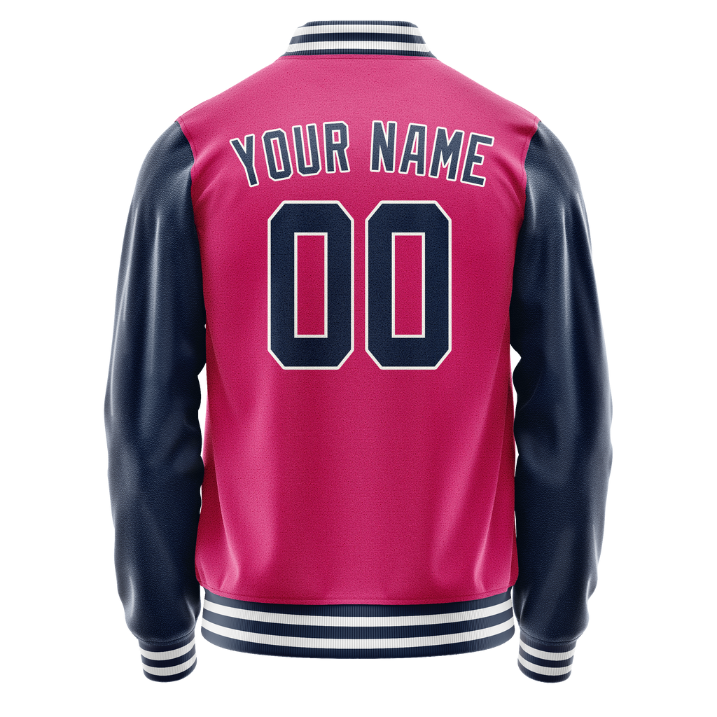 Personalized Pink & Navy Solid Color Varsity Letterman Jacket