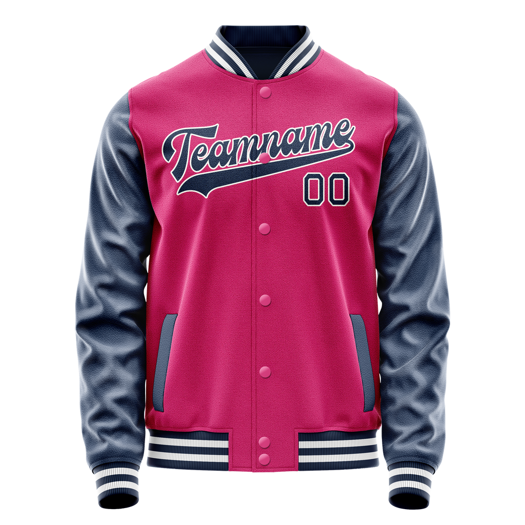 Personalized Pink & Navy Solid Color Varsity Letterman Jacket