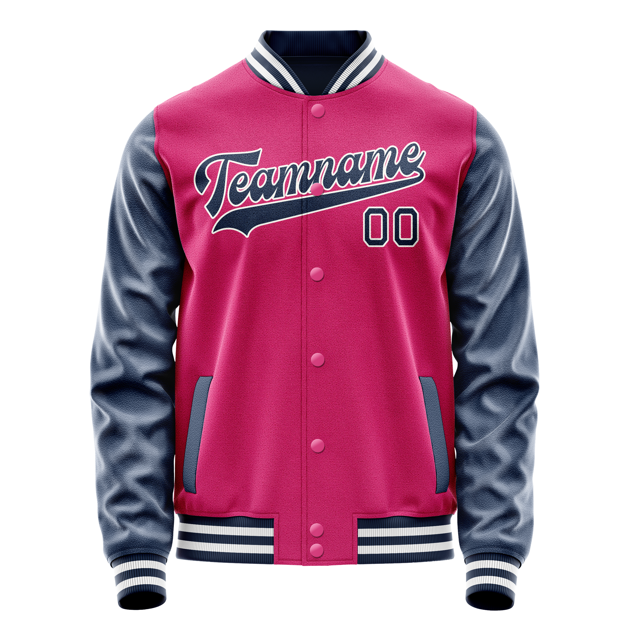 Personalized Pink & Navy Solid Color Varsity Letterman Jacket