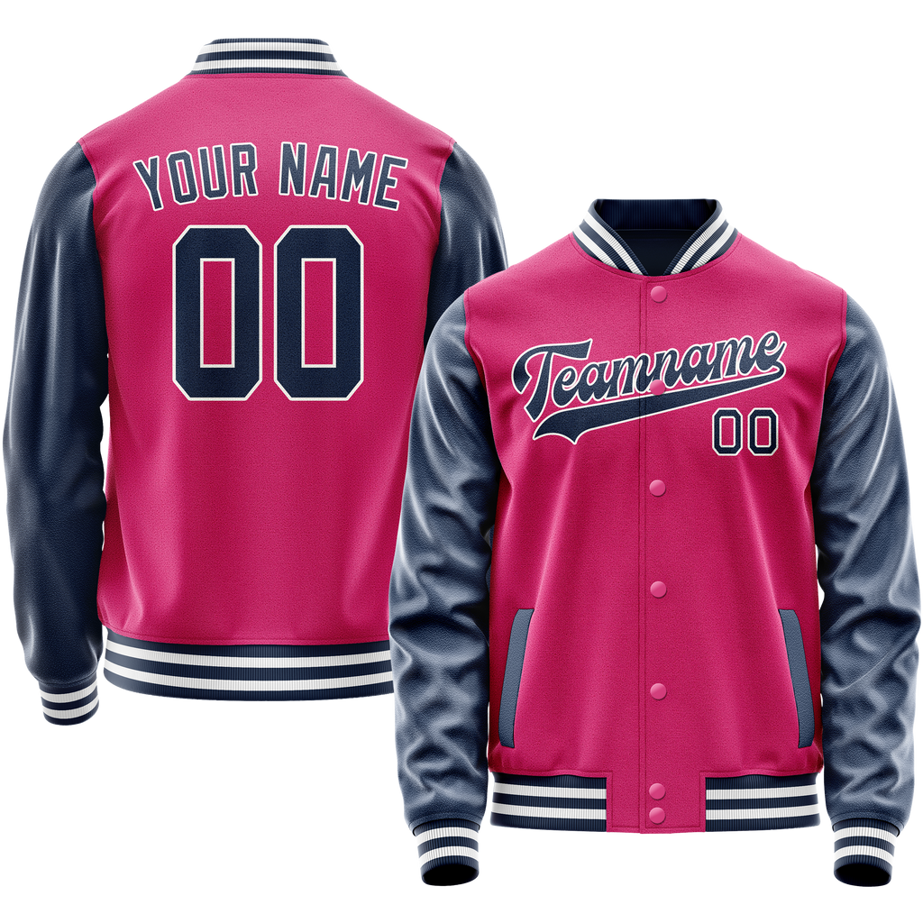 Personalized Pink & Navy Solid Color Varsity Letterman Jacket