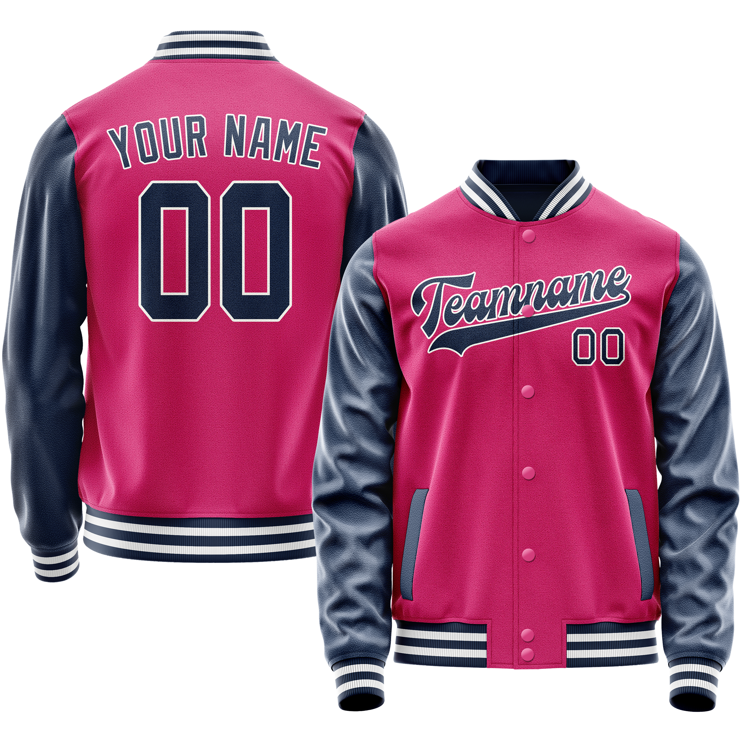 Personalized Pink & Navy Solid Color Varsity Letterman Jacket
