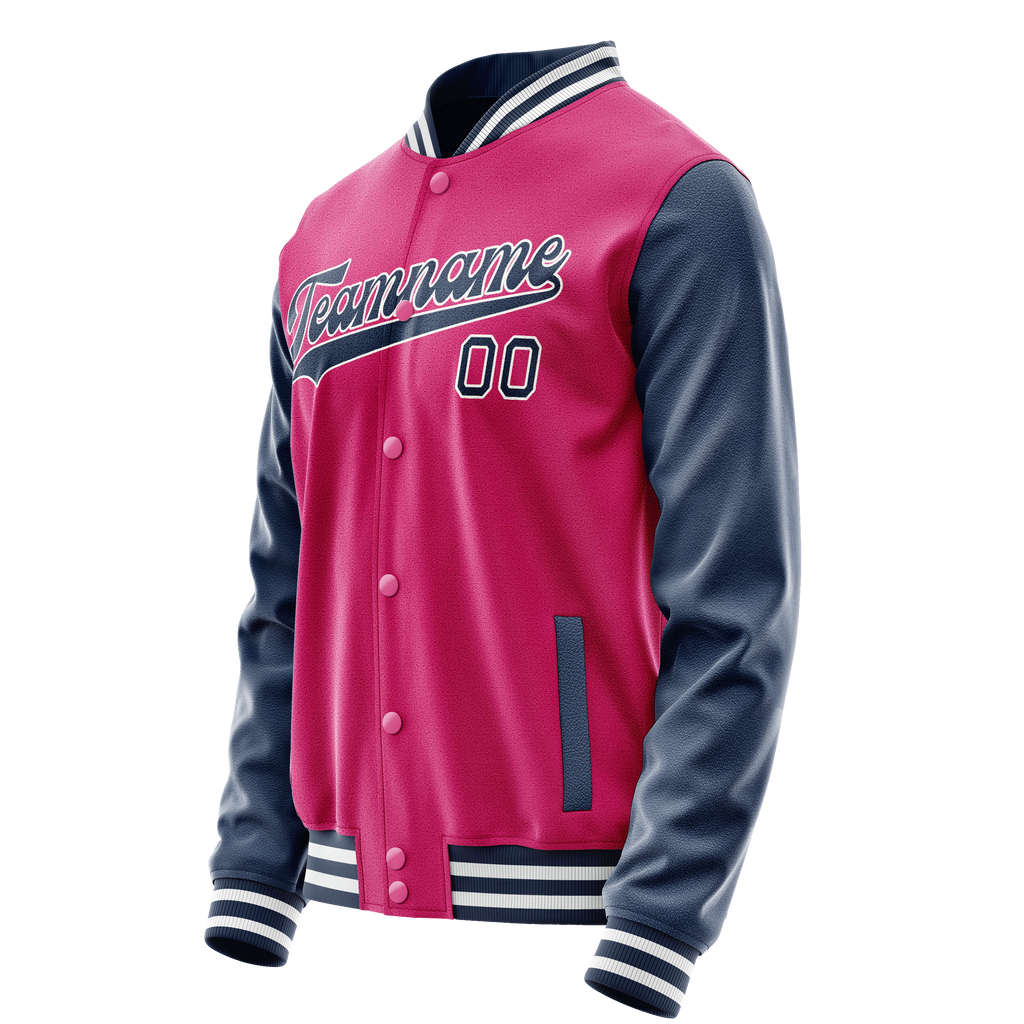 Personalized Pink & Navy Solid Color Varsity Letterman Jacket
