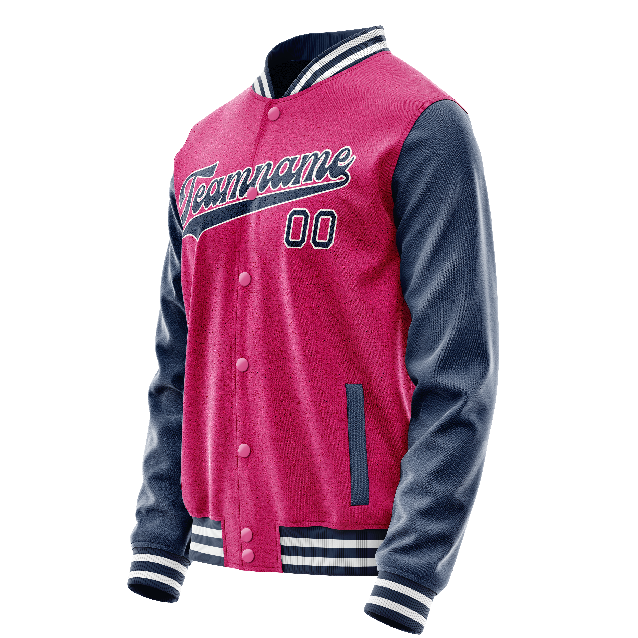 Personalized Pink & Navy Solid Color Varsity Letterman Jacket