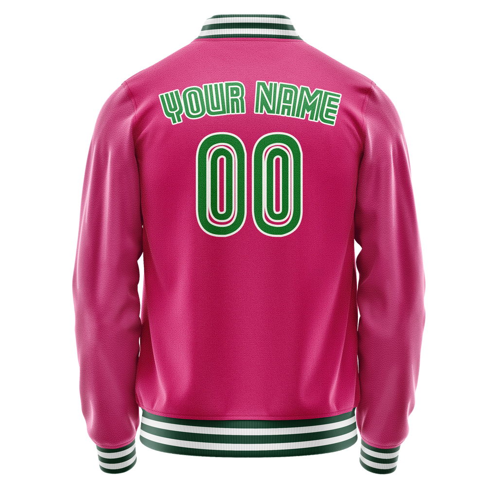 Personalized Pink & Neon-Green Solid Color Varsity Letterman Jacket
