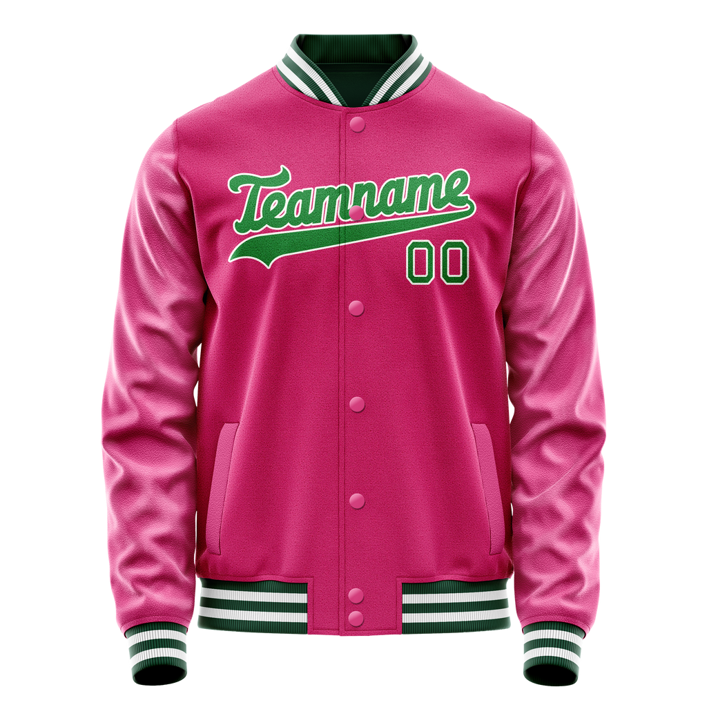 Personalized Pink & Neon-Green Solid Color Varsity Letterman Jacket