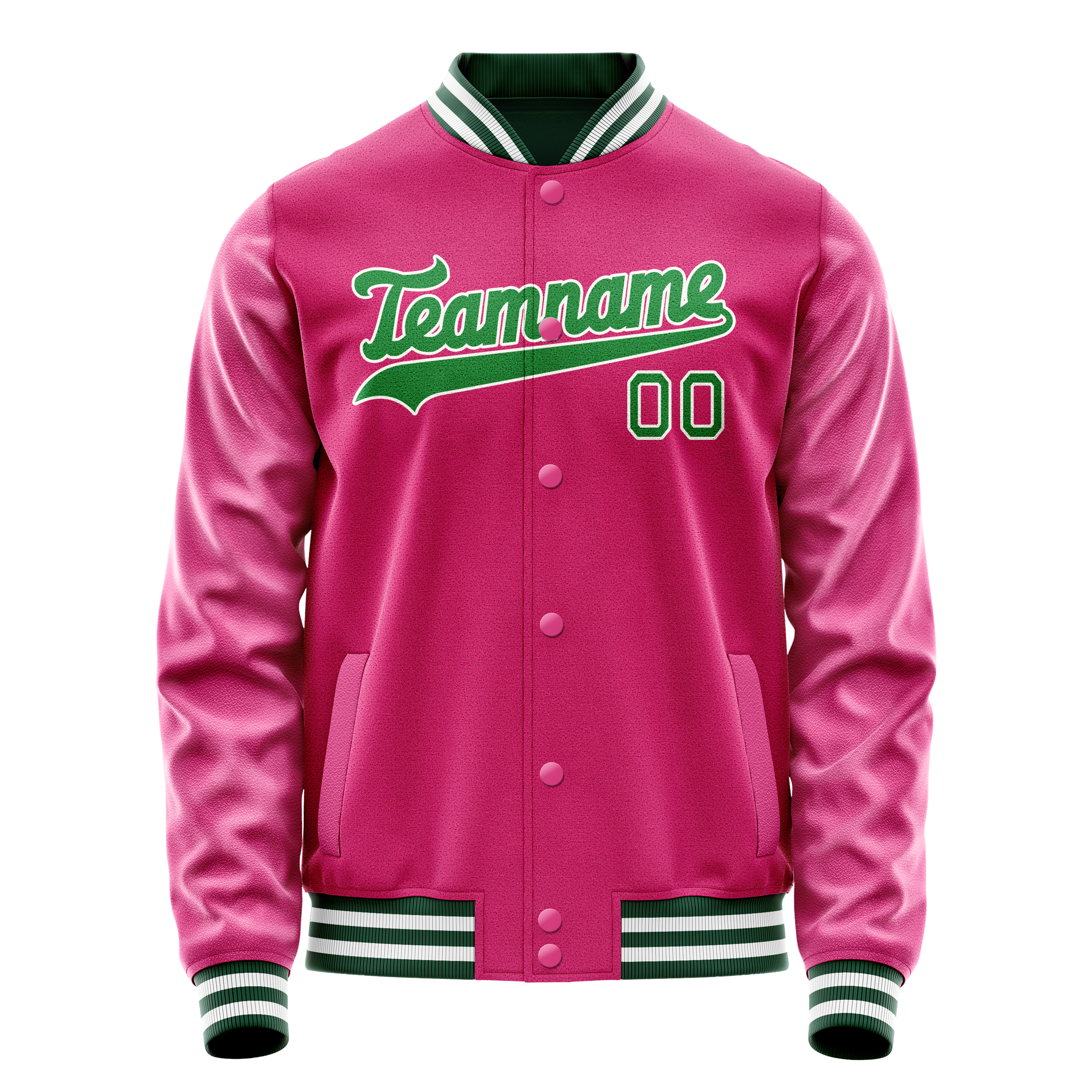 Personalized Pink & Neon-Green Solid Color Varsity Letterman Jacket