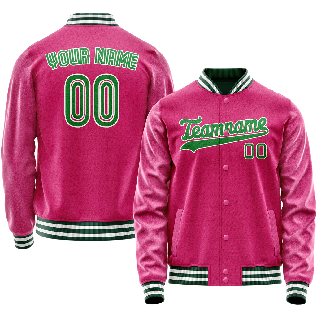 Personalized Pink & Neon-Green Solid Color Varsity Letterman Jacket