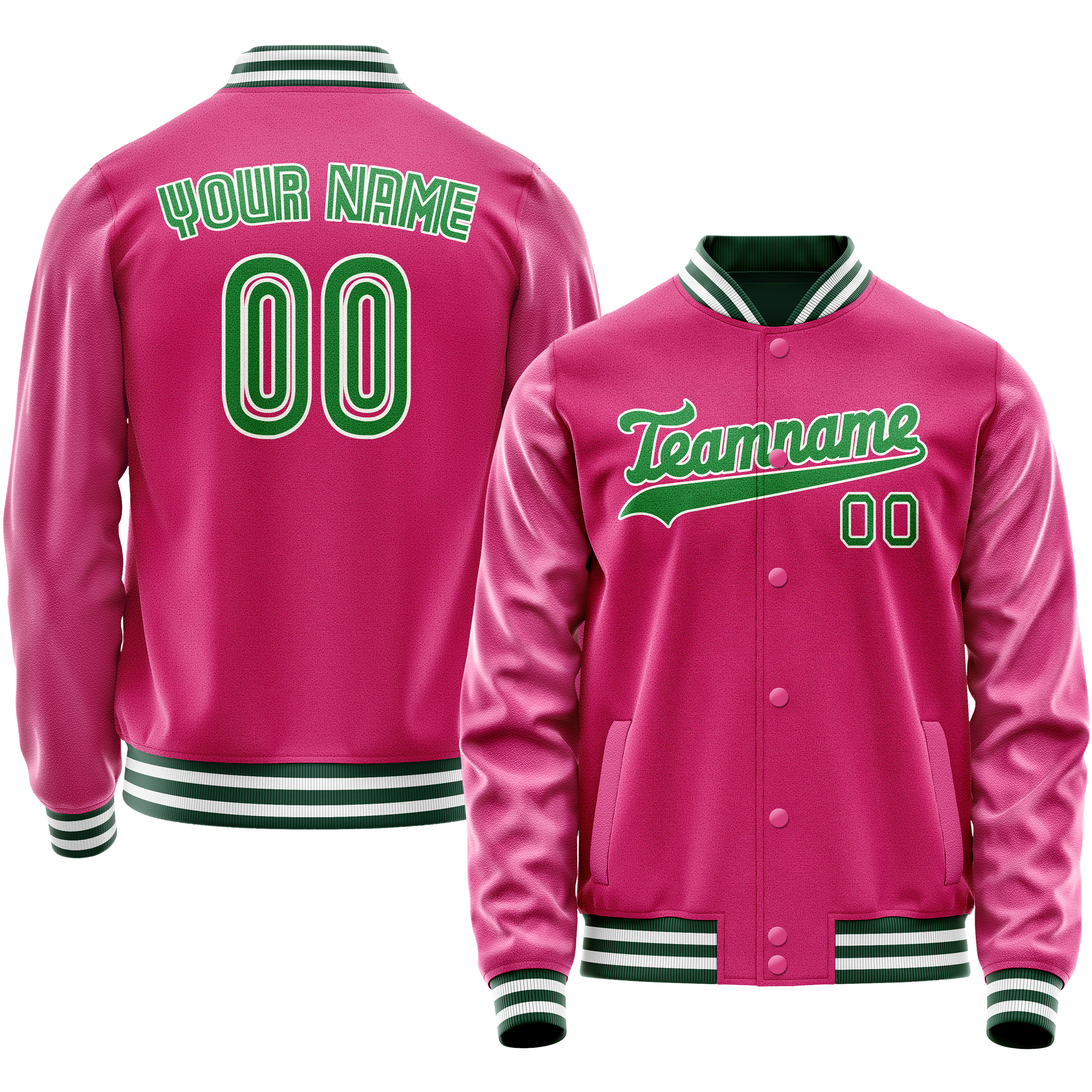Personalized Pink & Neon-Green Solid Color Varsity Letterman Jacket