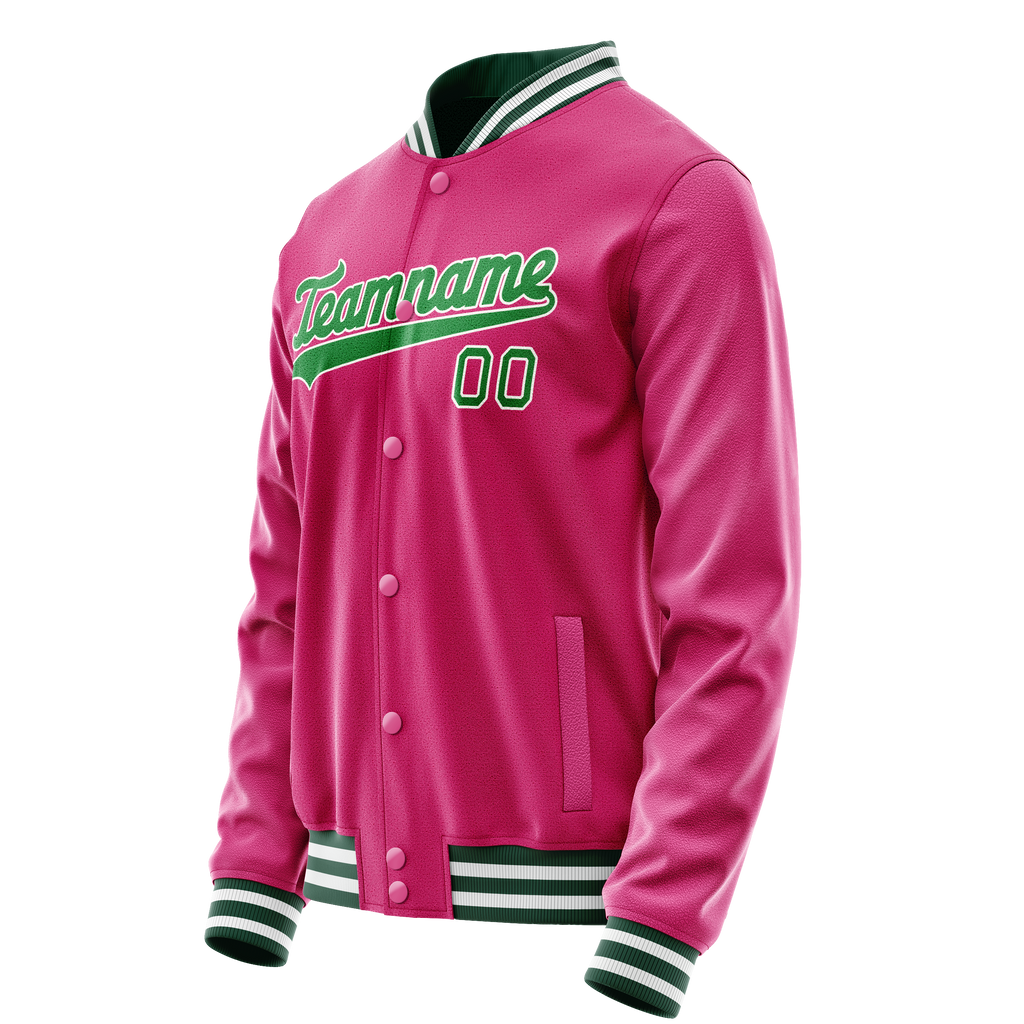 Personalized Pink & Neon-Green Solid Color Varsity Letterman Jacket