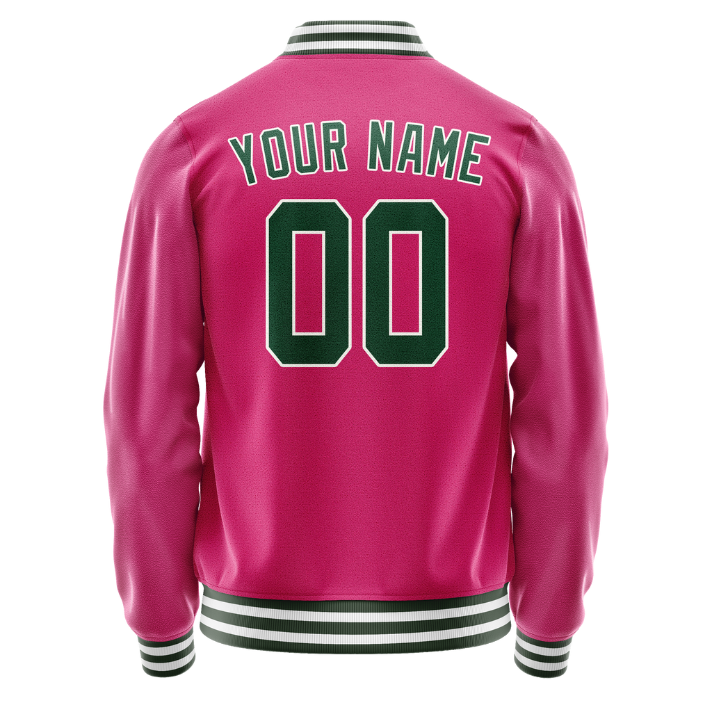 Personalized Pink & Green Solid Color Varsity Letterman Jacket