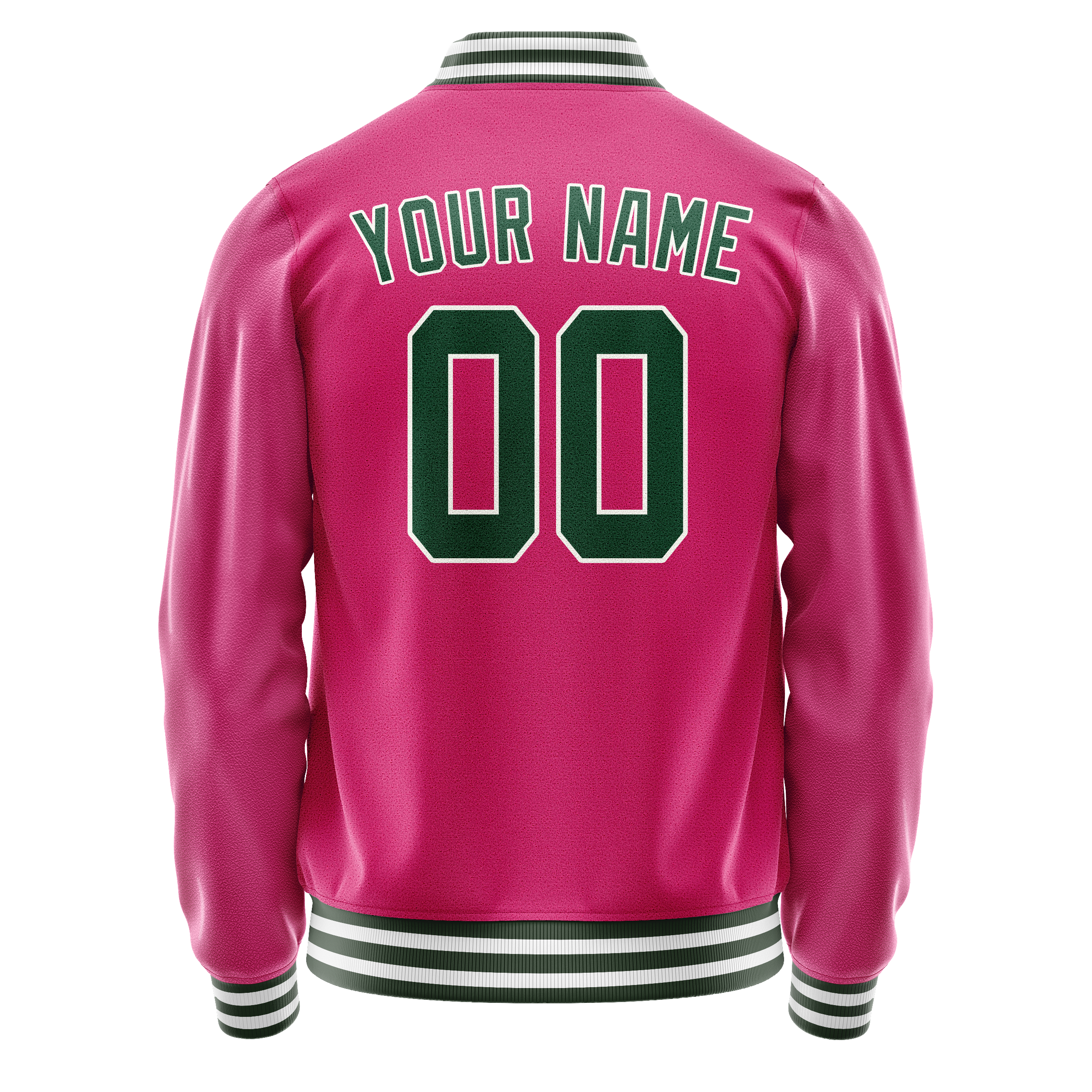 Personalized Pink & Green Solid Color Varsity Letterman Jacket