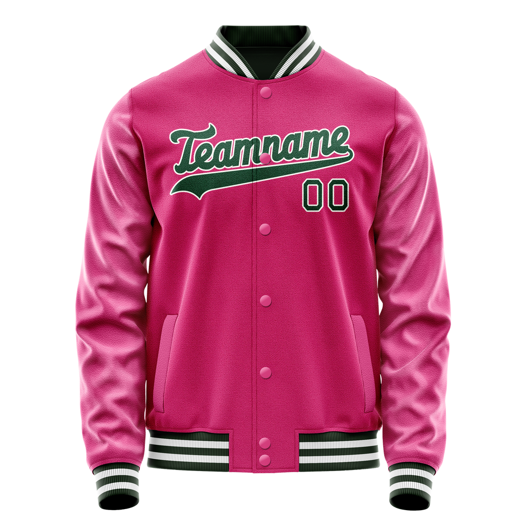 Personalized Pink & Green Solid Color Varsity Letterman Jacket