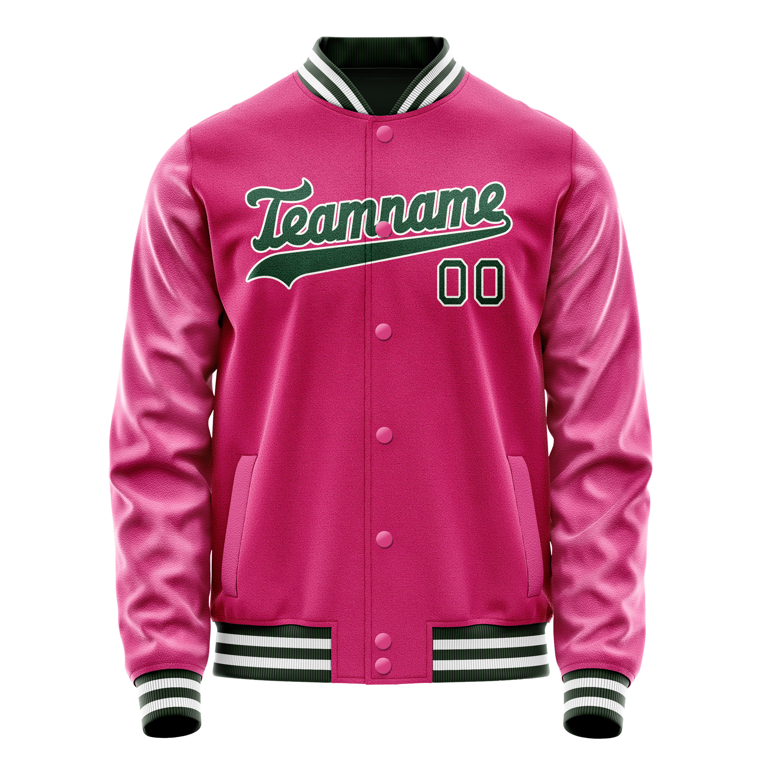 Personalized Pink & Green Solid Color Varsity Letterman Jacket