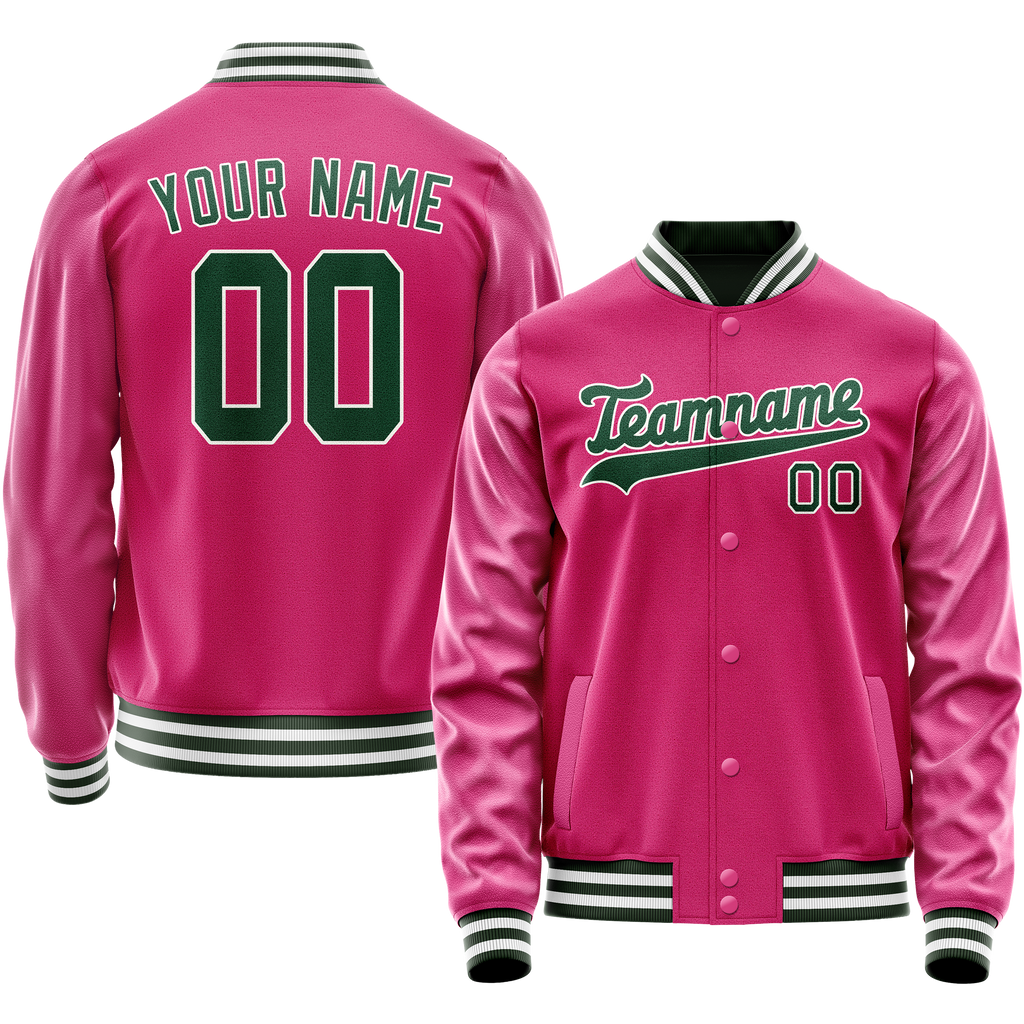 Personalized Pink & Green Solid Color Varsity Letterman Jacket