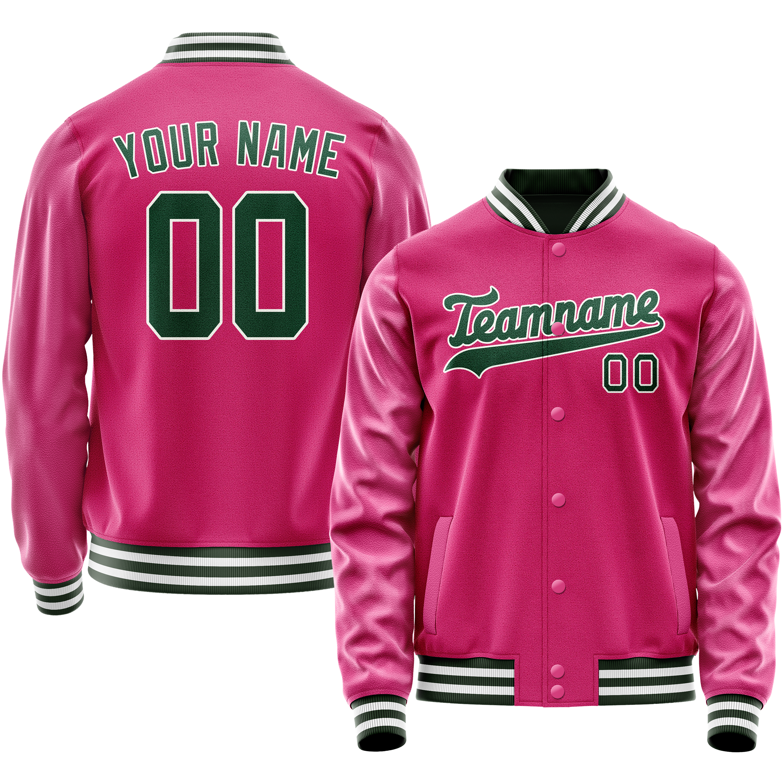 Personalized Pink & Green Solid Color Varsity Letterman Jacket