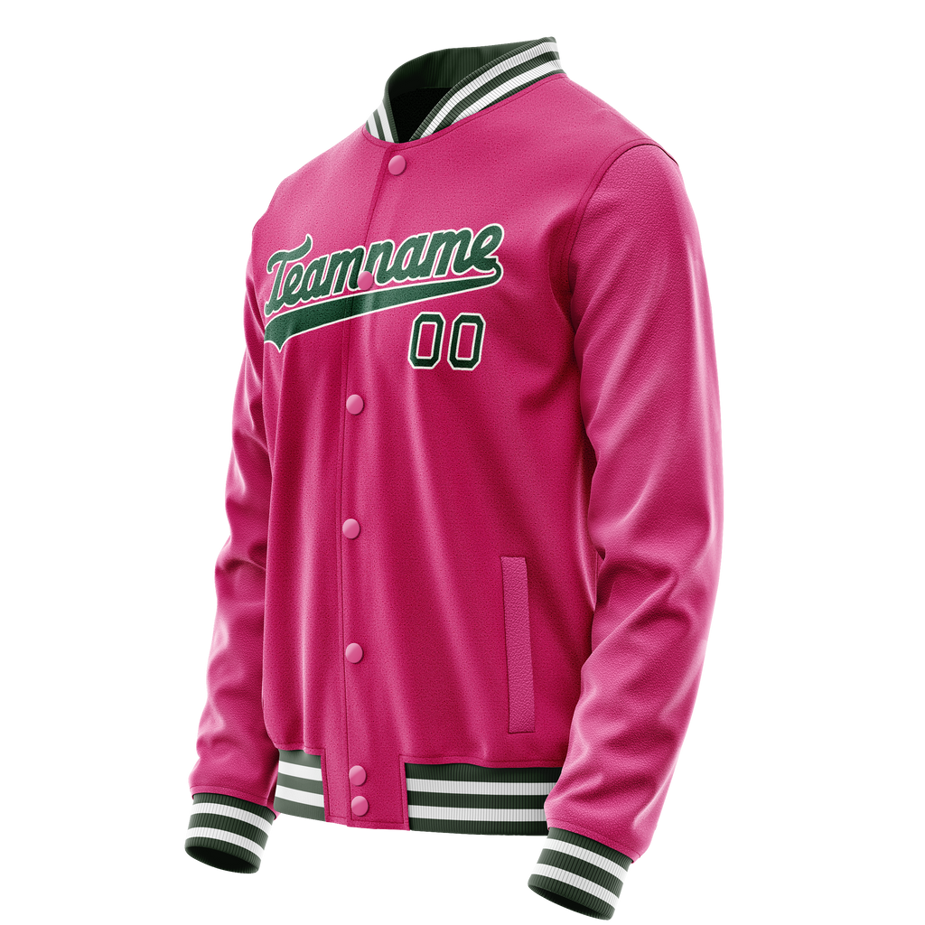 Personalized Pink & Green Solid Color Varsity Letterman Jacket
