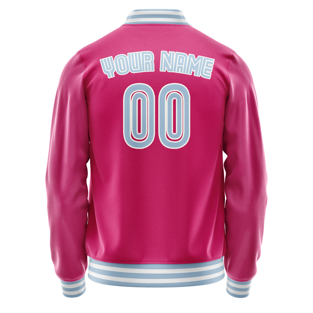 Personalized Pink & Light-Blue Solid Color Varsity Letterman Jacket