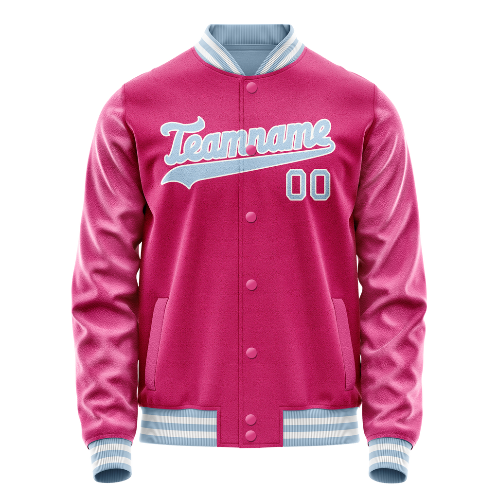 Personalized Pink & Light-Blue Solid Color Varsity Letterman Jacket