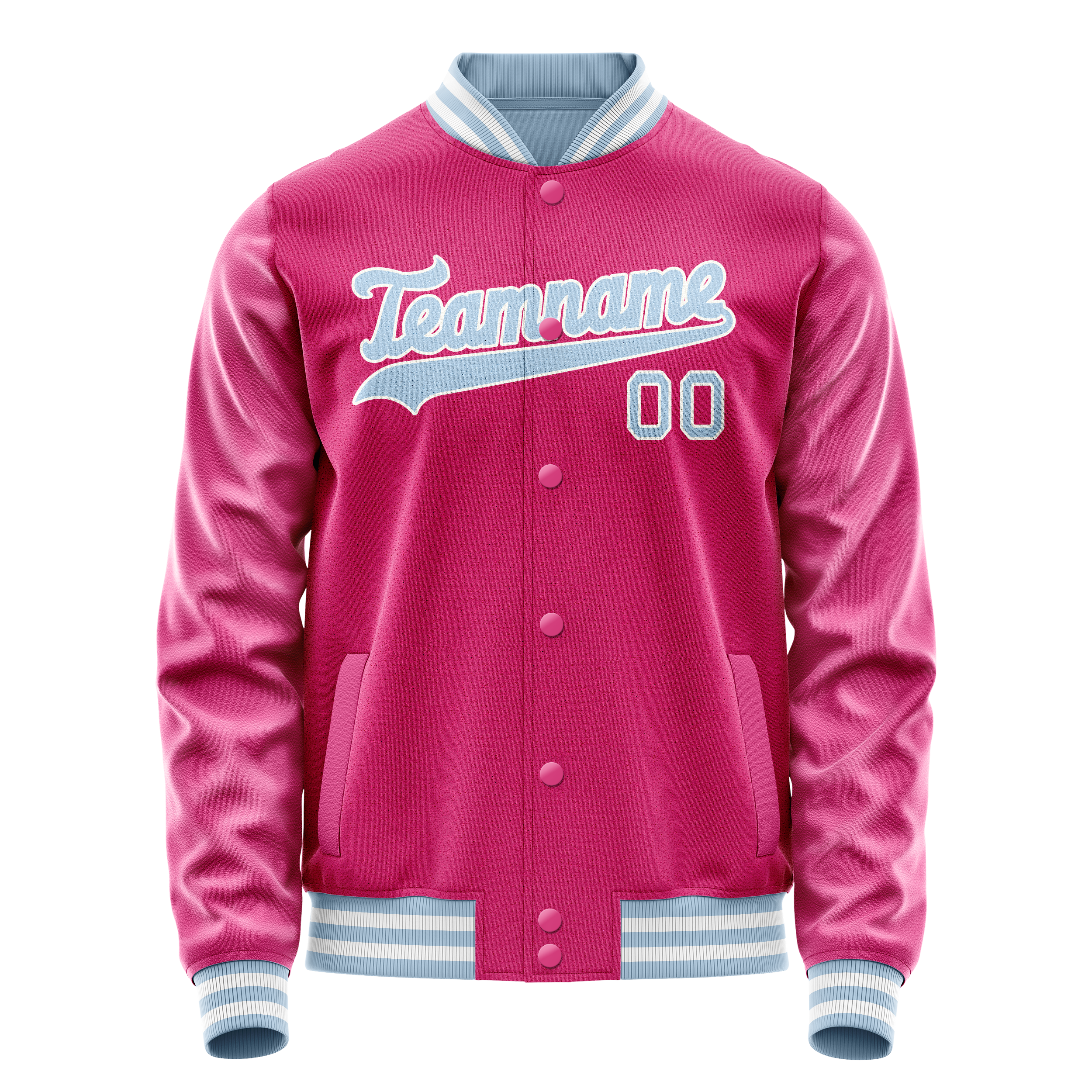 Personalized Pink & Light-Blue Solid Color Varsity Letterman Jacket