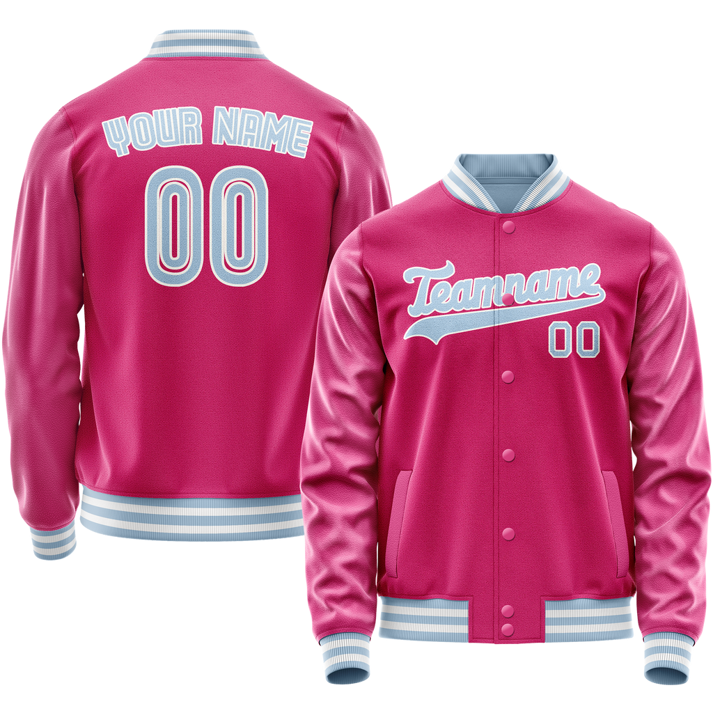 Personalized Pink & Light-Blue Solid Color Varsity Letterman Jacket