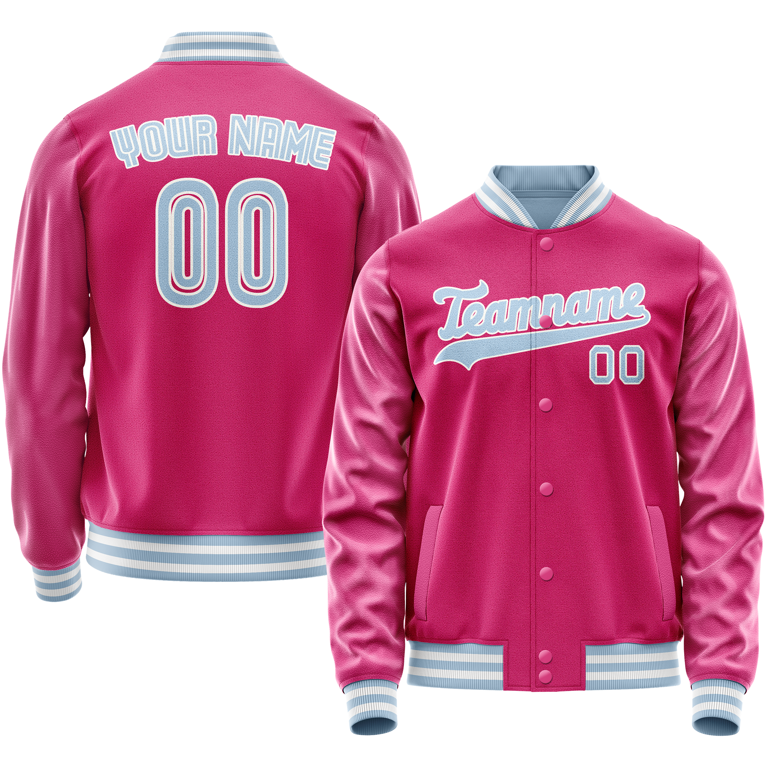 Personalized Pink & Light-Blue Solid Color Varsity Letterman Jacket