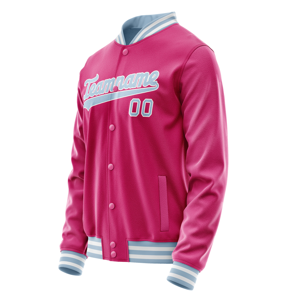 Personalized Pink & Light-Blue Solid Color Varsity Letterman Jacket