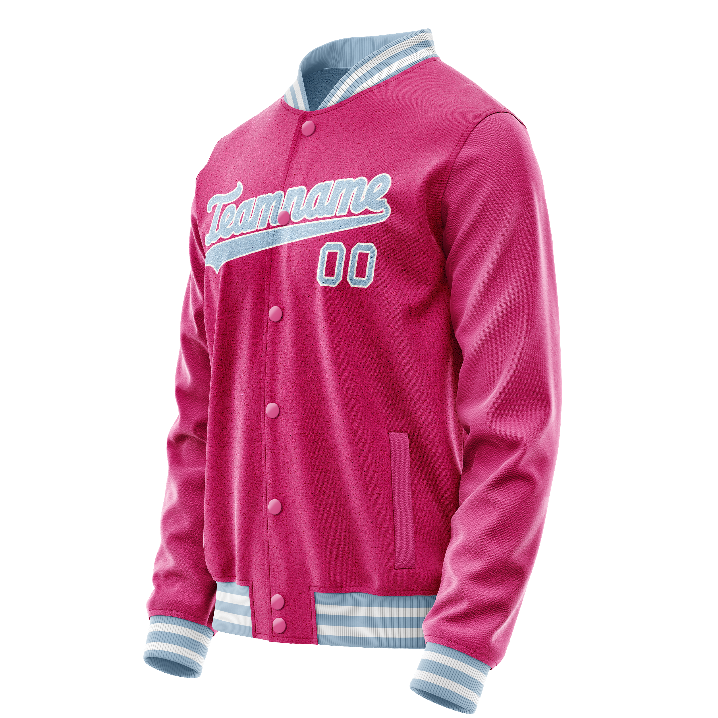 Personalized Pink & Light-Blue Solid Color Varsity Letterman Jacket