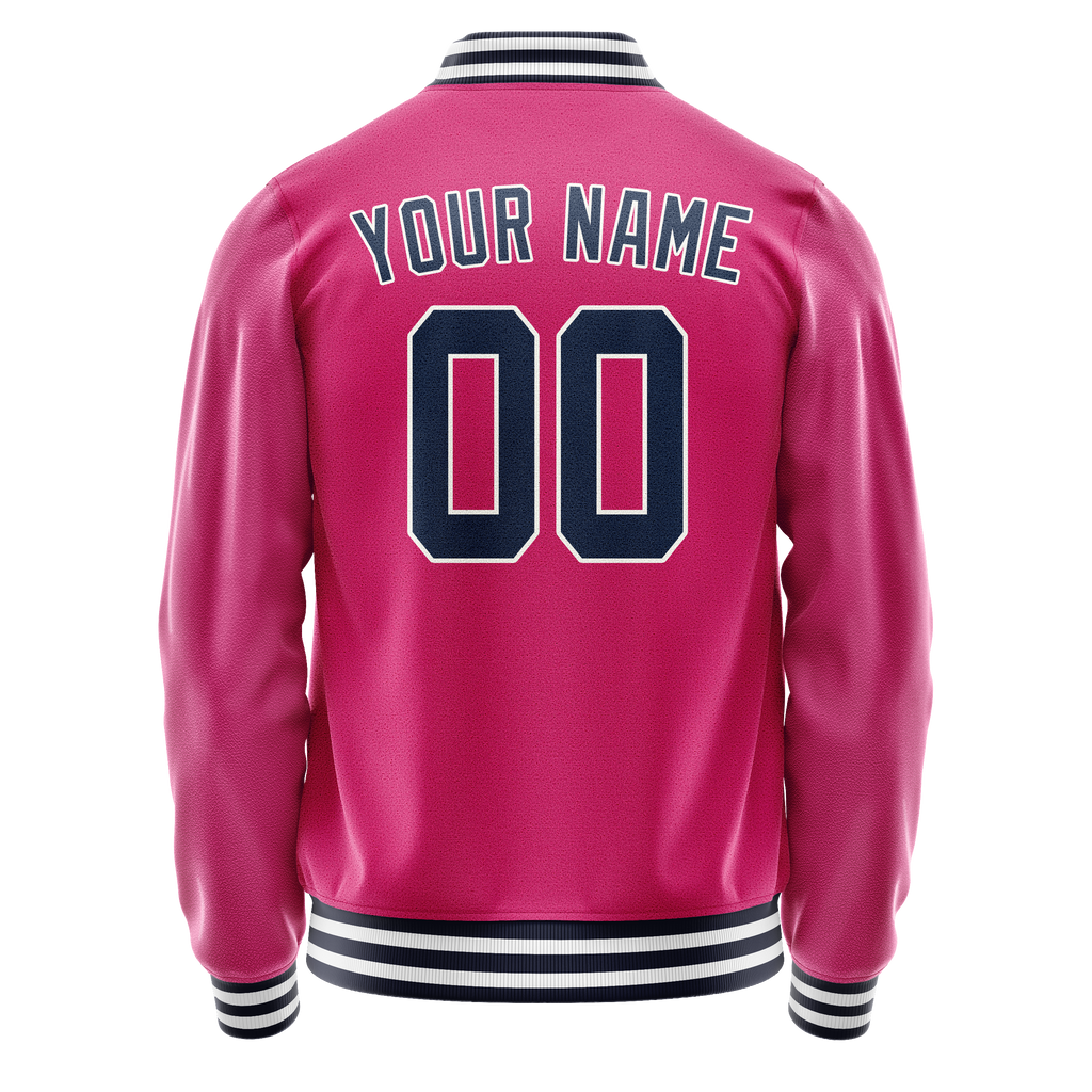 Personalized Pink & Navy Solid Color Varsity Letterman Jacket