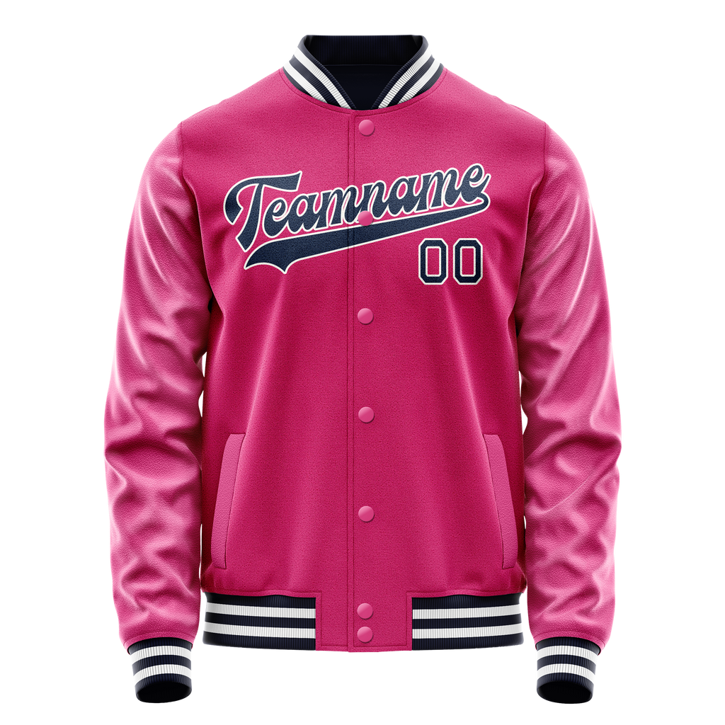 Personalized Pink & Navy Solid Color Varsity Letterman Jacket