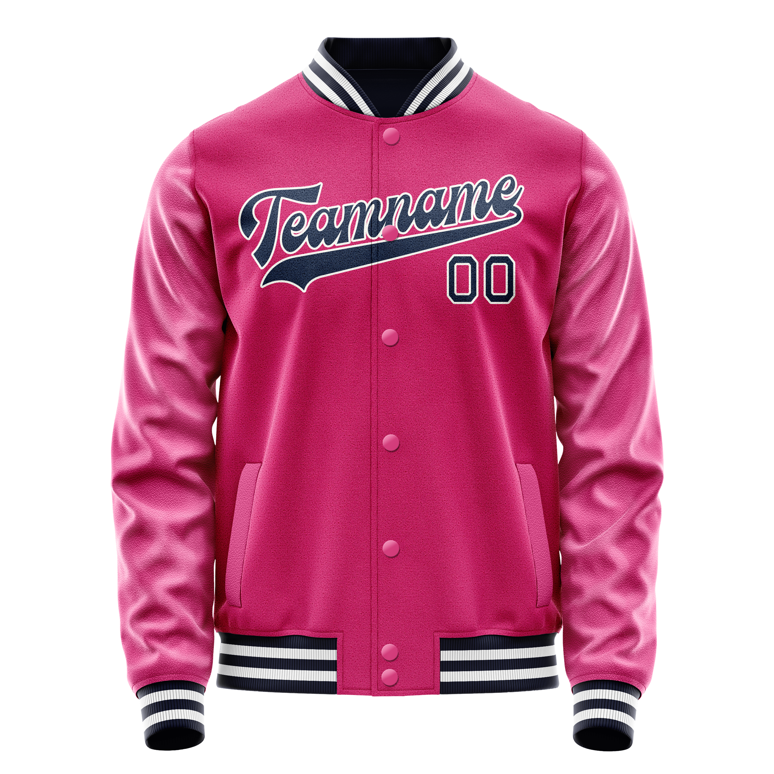 Personalized Pink & Navy Solid Color Varsity Letterman Jacket