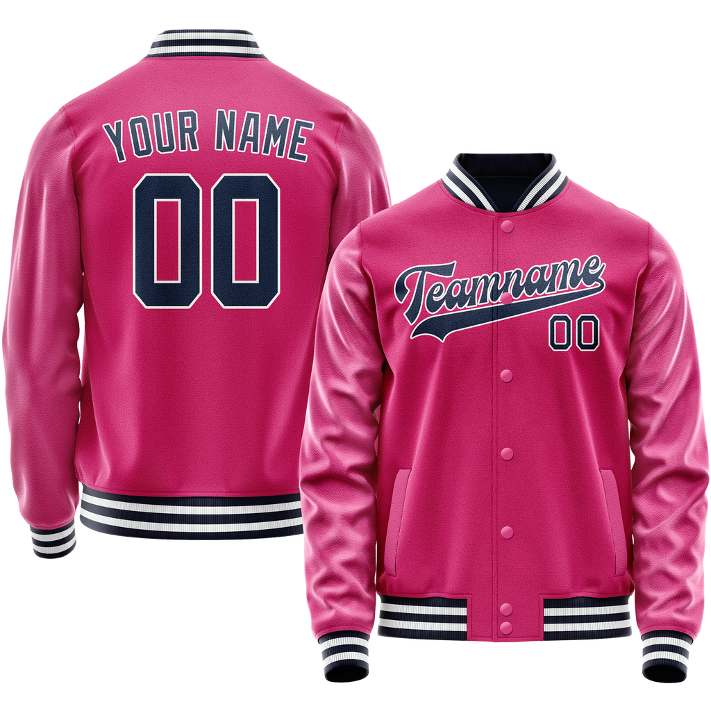 Personalized Pink & Navy Solid Color Varsity Letterman Jacket