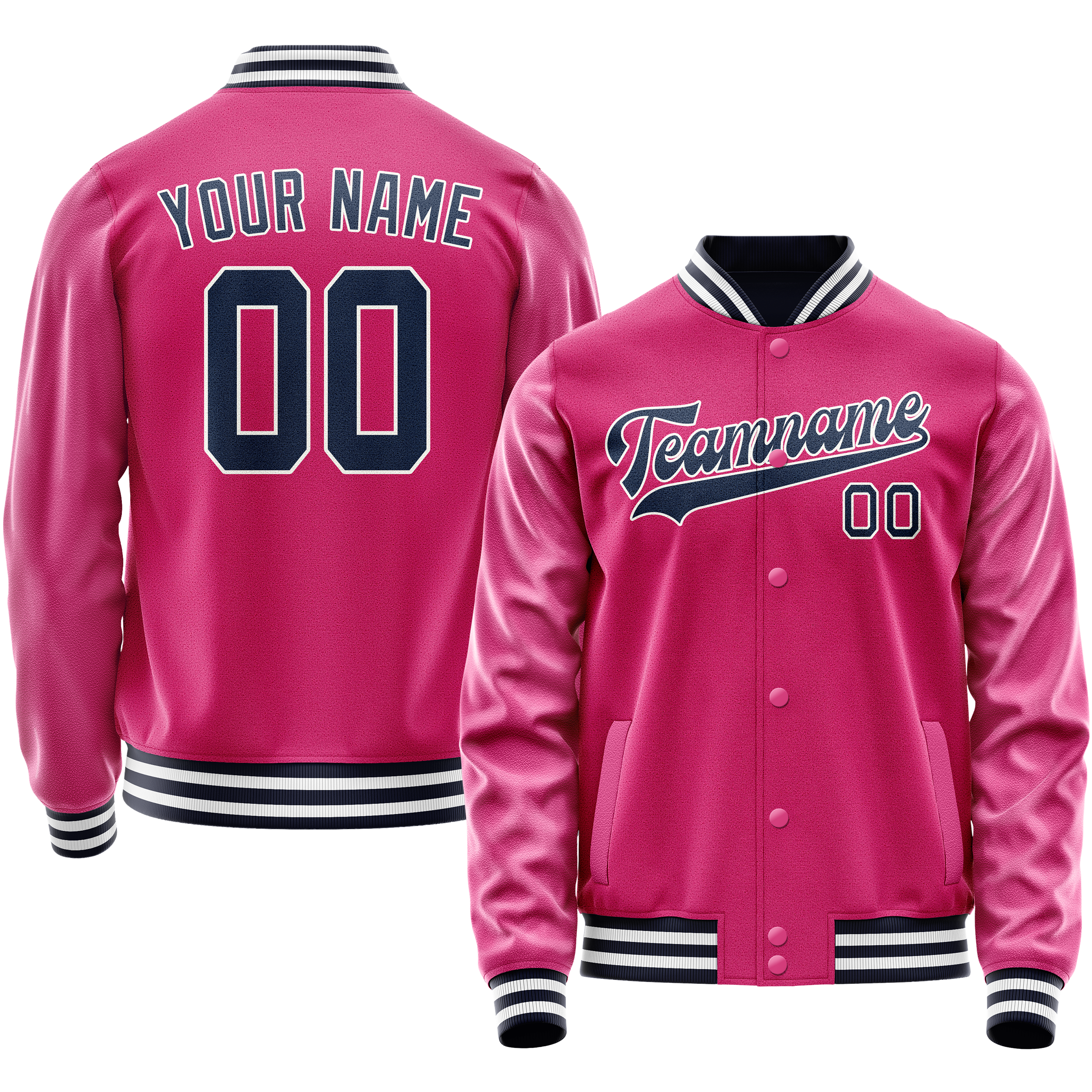 Personalized Pink & Navy Solid Color Varsity Letterman Jacket