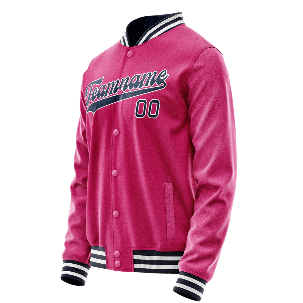 Personalized Pink & Navy Solid Color Varsity Letterman Jacket