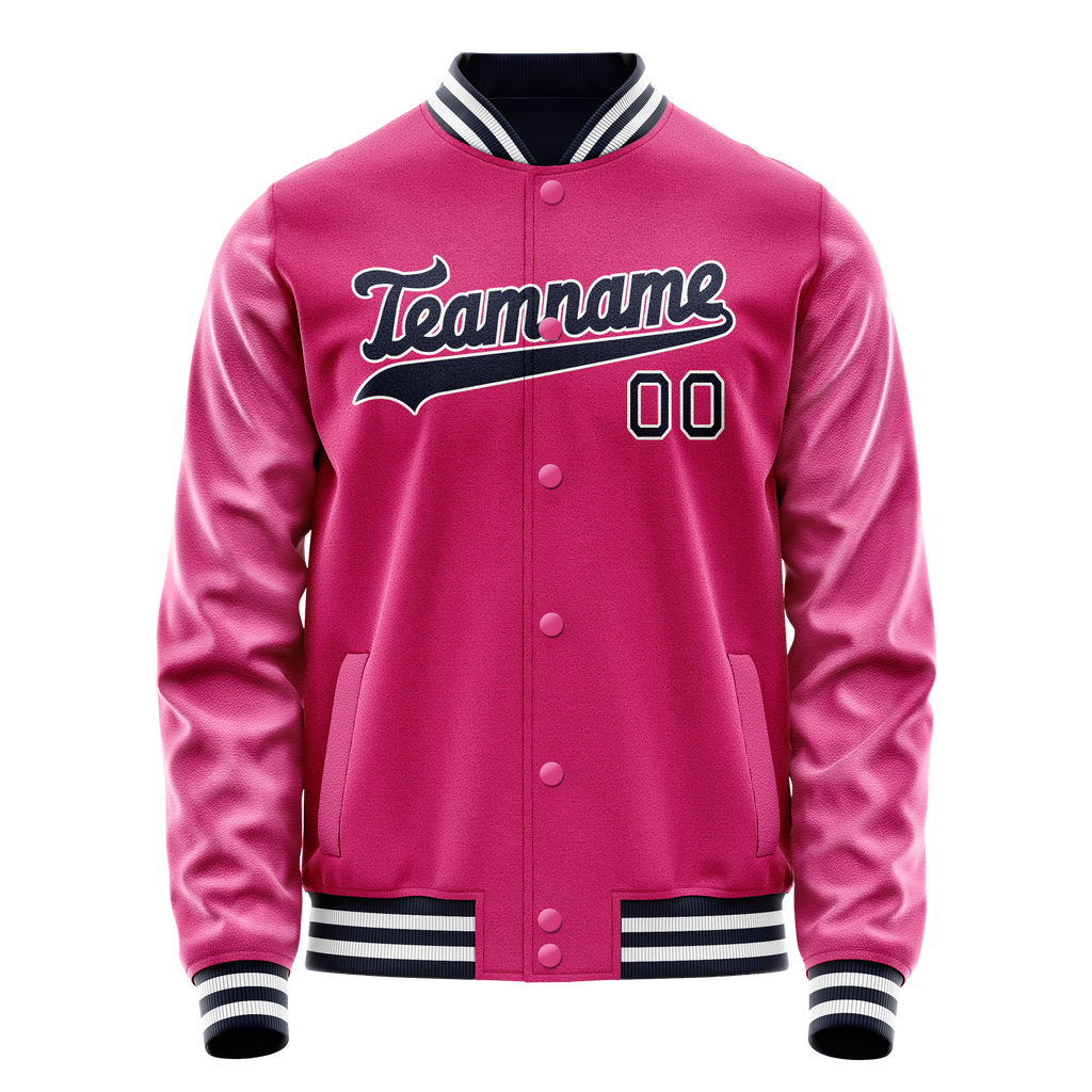 Personalized Pink & Black Solid Color Varsity Letterman Jacket
