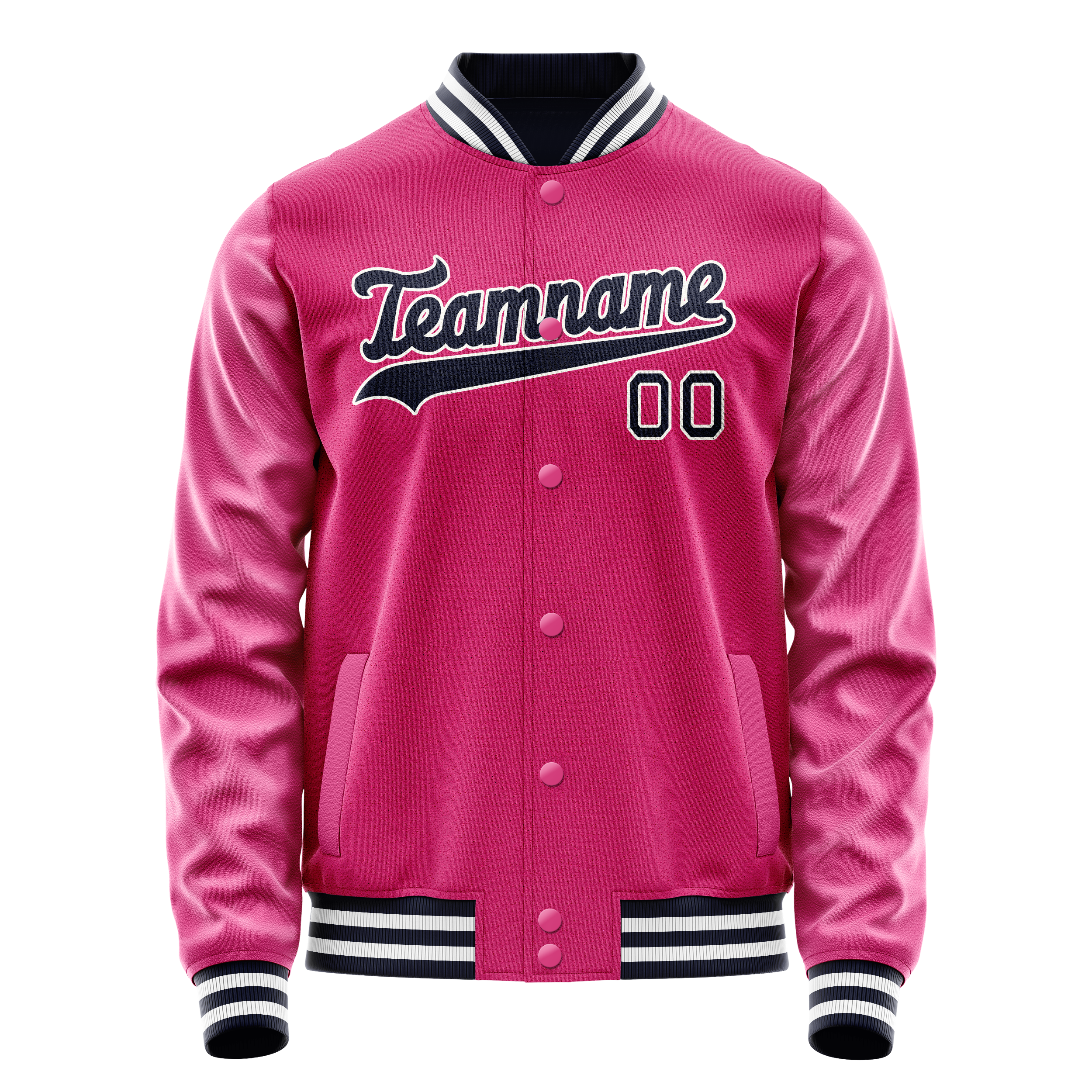 Personalized Pink & Black Solid Color Varsity Letterman Jacket