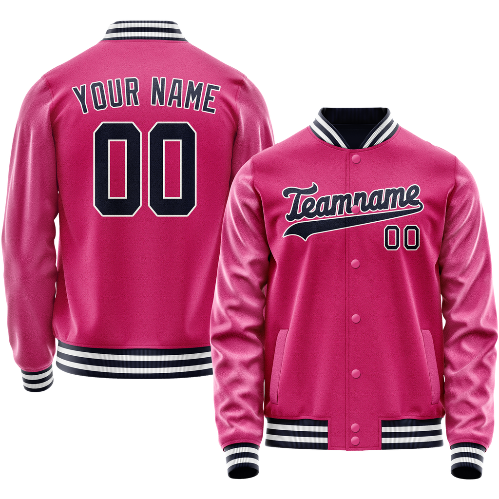 Personalized Pink & Black Solid Color Varsity Letterman Jacket