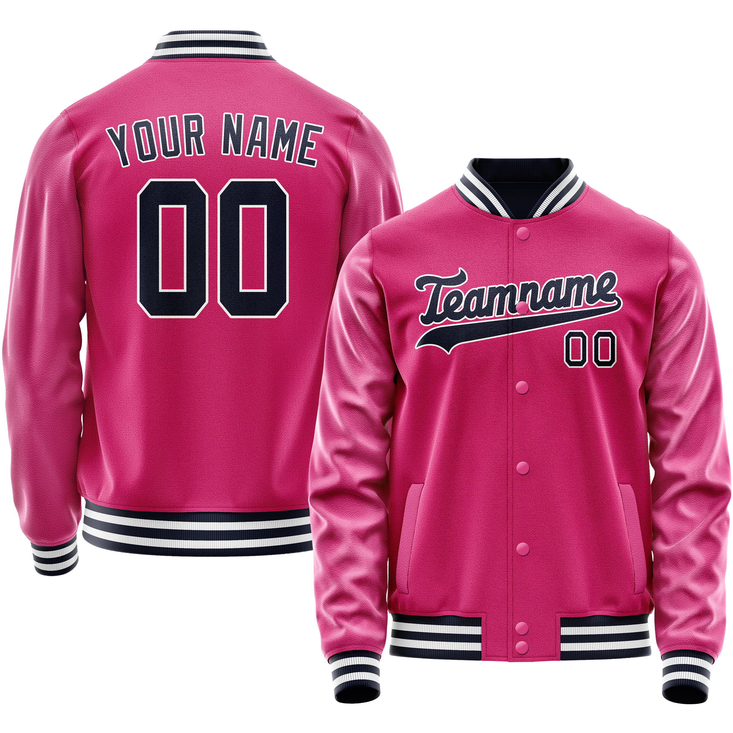 Personalized Pink & Black Solid Color Varsity Letterman Jacket
