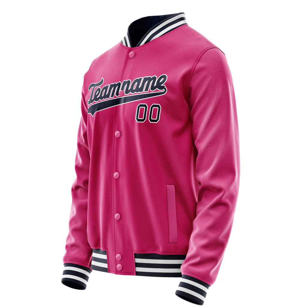 Personalized Pink & Black Solid Color Varsity Letterman Jacket