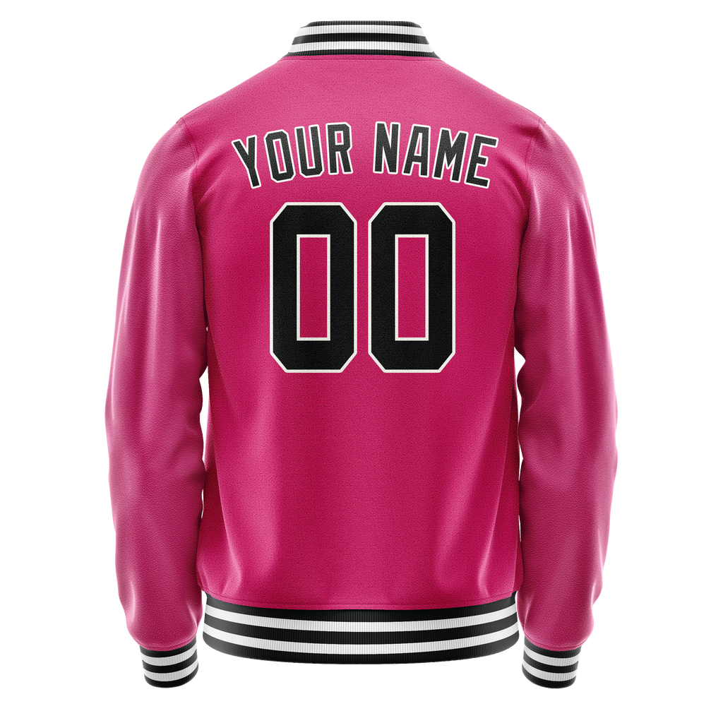 Personalized Pink & Black Solid Color Varsity Letterman Jacket