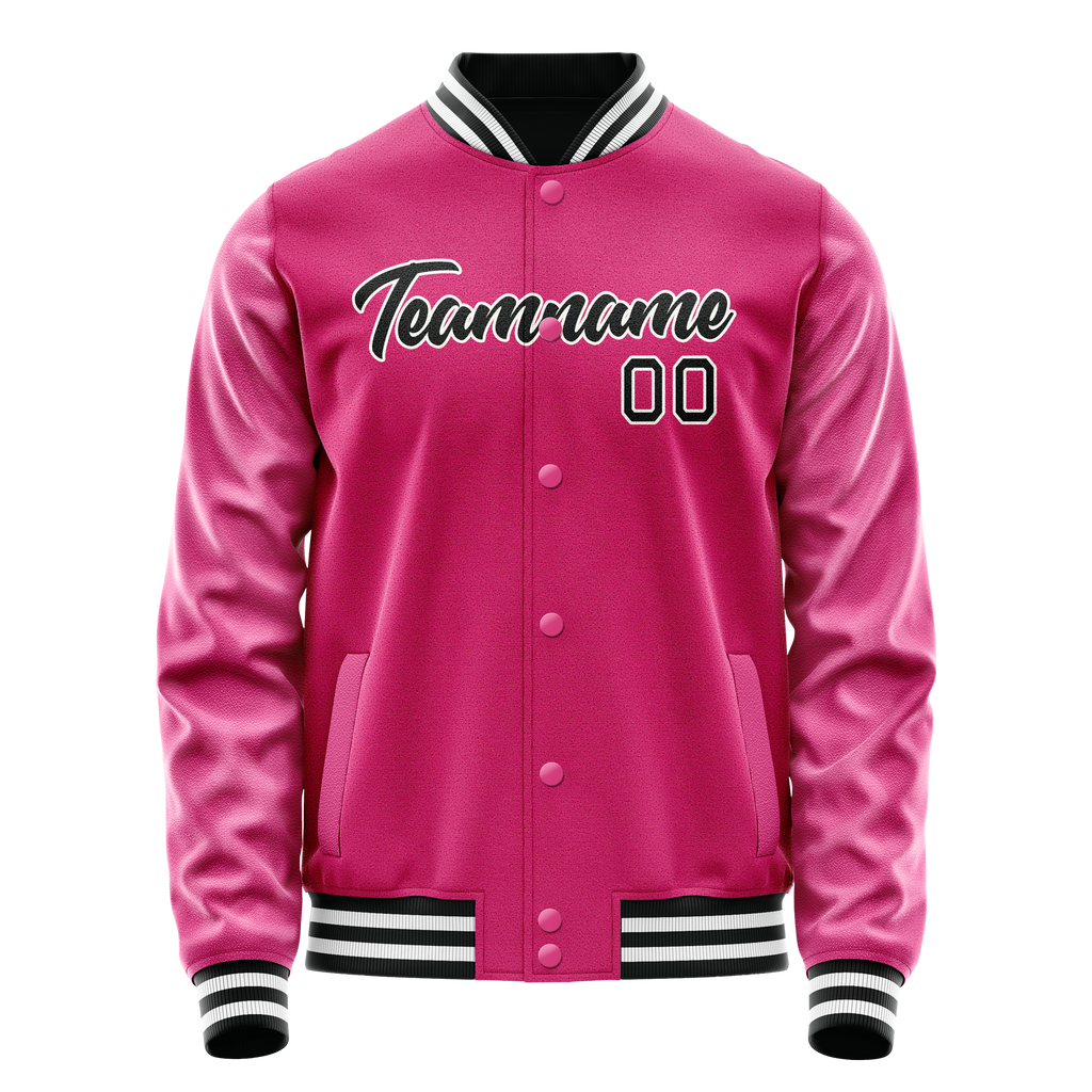 Personalized Pink & Black Solid Color Varsity Letterman Jacket