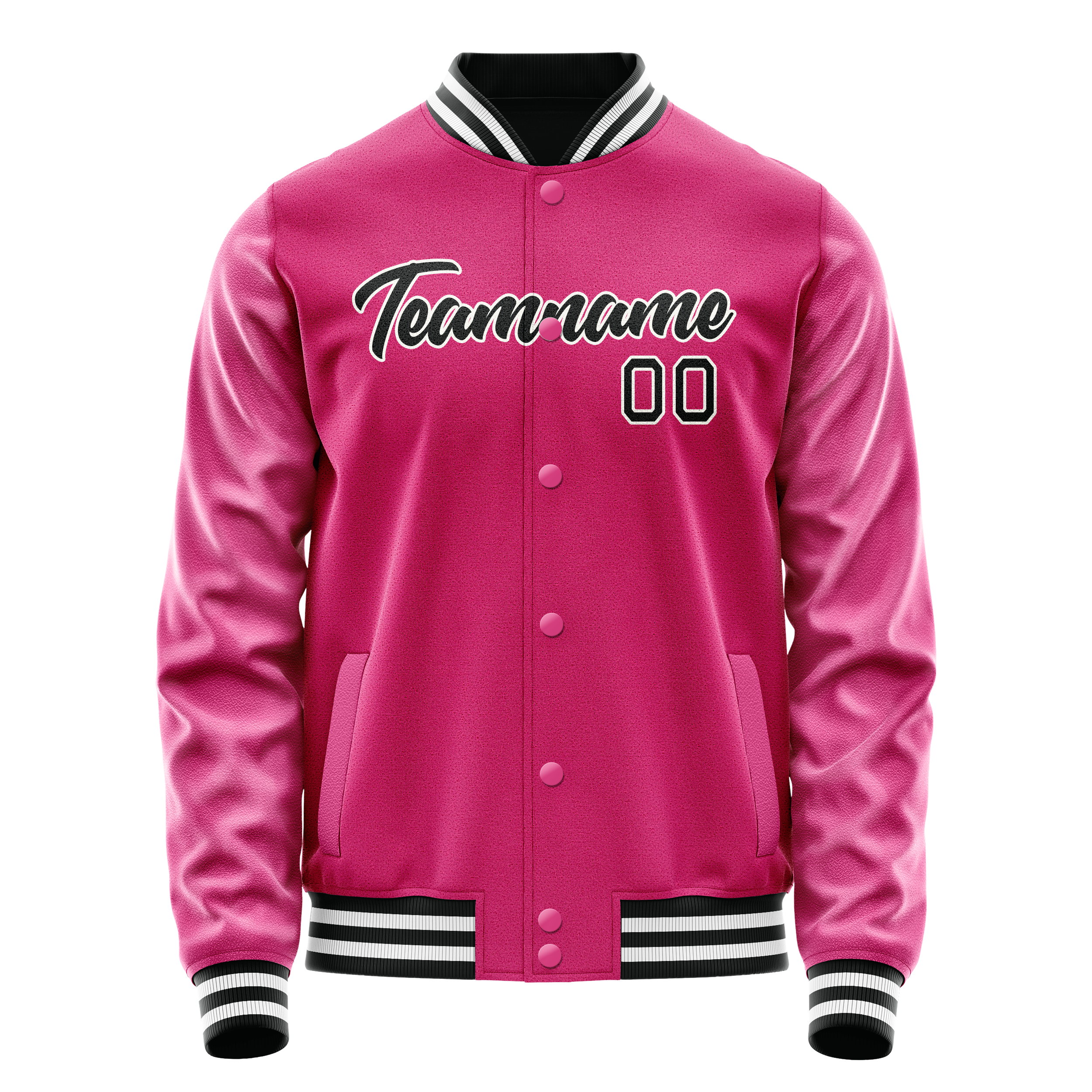Personalized Pink & Black Solid Color Varsity Letterman Jacket